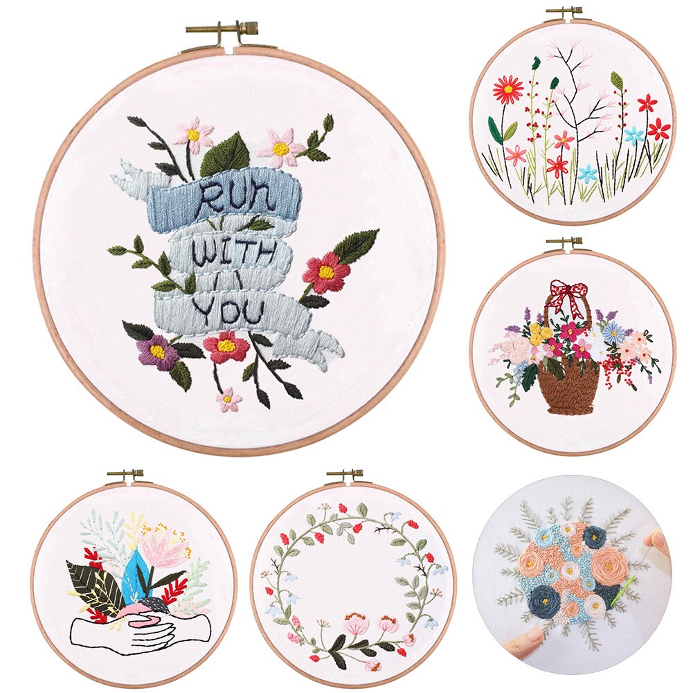 SALES! DIY Flower Hand Letter Pattern Needlework Embroidery Starter Cloth Thread Kit