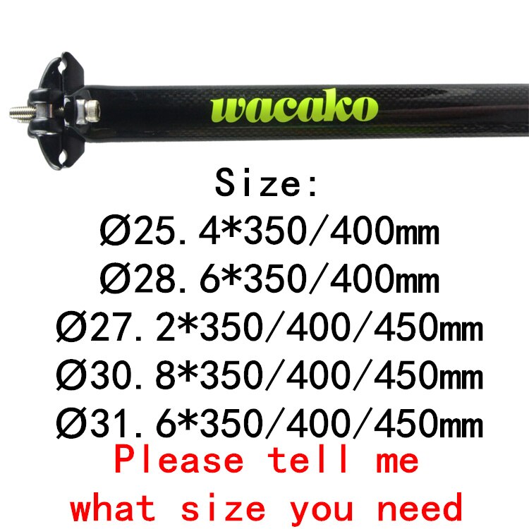 Wacako-tija de sillín de carbono para bicicleta de montaña, poste de asiento para bici de carretera, BMX, 25,4, 27,2, 28,6, 30,8, 31,6, 350x400, 450mm: yellow logo
