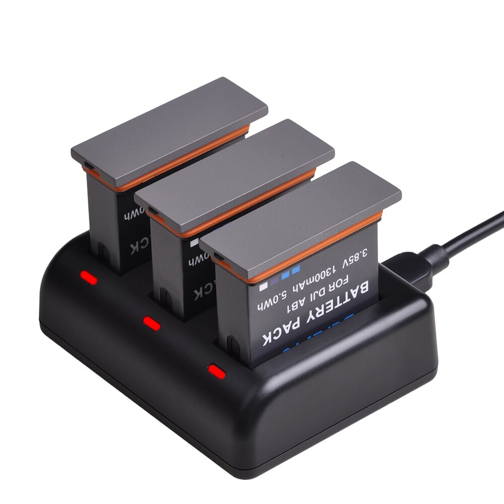 3 stk 1300 mah  ab1 oppladbart li-ion batteripakke + ledet 3- bærer usb-lader til dji osmo  ab1 handling sport kamera