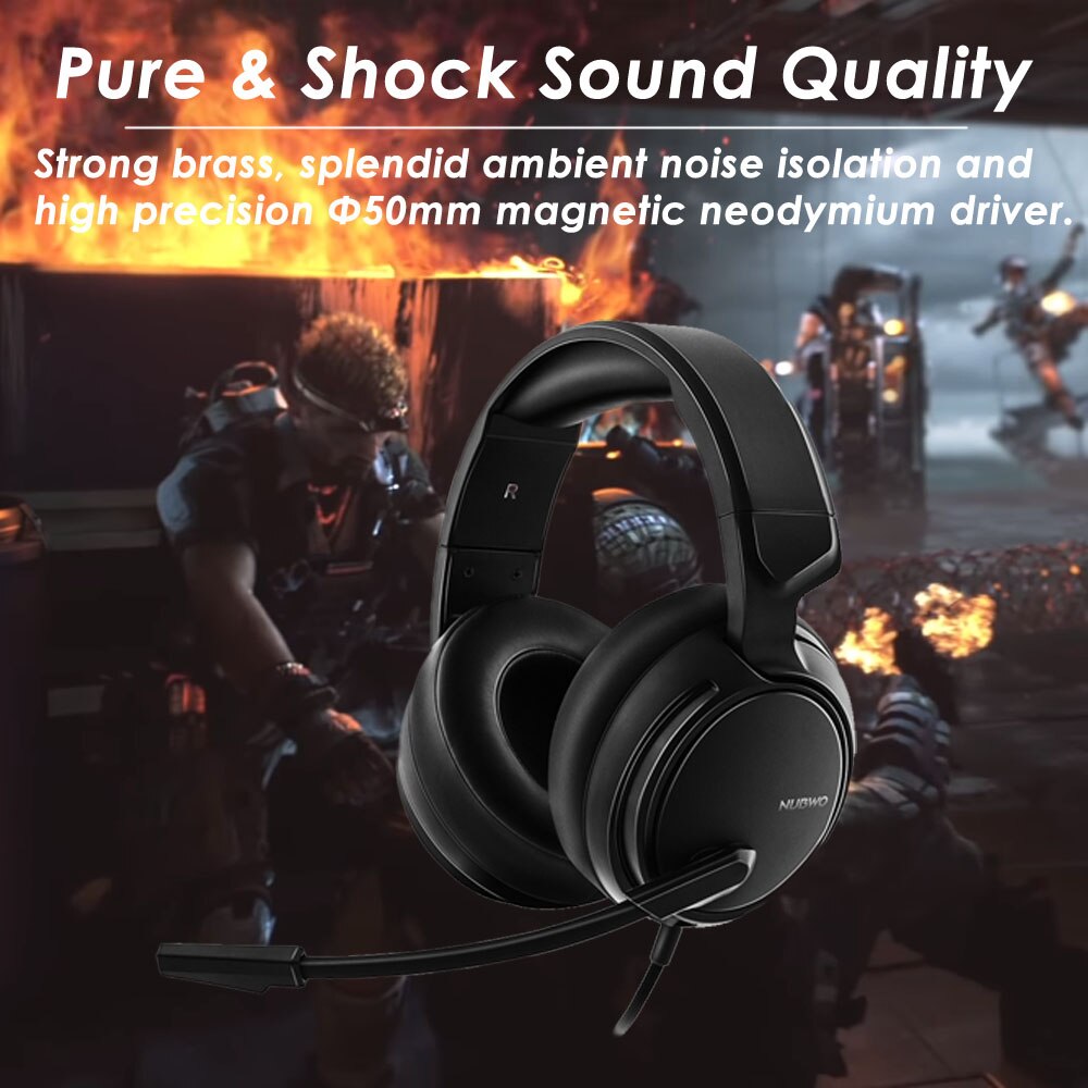 NUBWO N12-auriculares con micrófono y cancelación de ruido, audífonos con conexión AUX de 3,5mm, diadema ajustable para PC y portátil