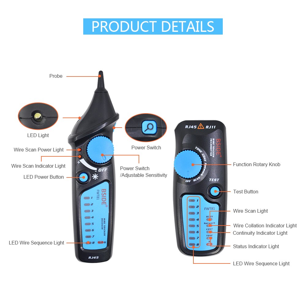 CHIPAL FWT81 LAN Network Tracker cavo telefonico Tracer Ethernet LAN TV rilevatore di linee elettriche Tester RJ45 RJ11