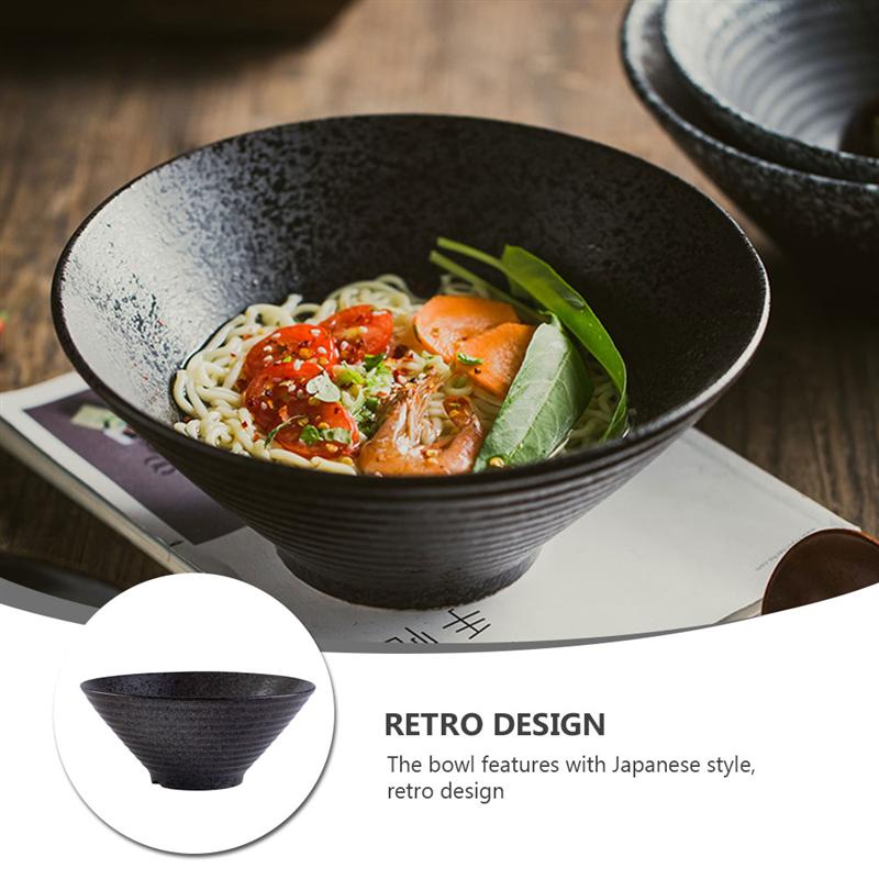 1pc Restaurant Ramen Bowl Simple Japanese Style Home Ceramic Bowl Japanese Style Threaded Ceramic Ramen Bowl