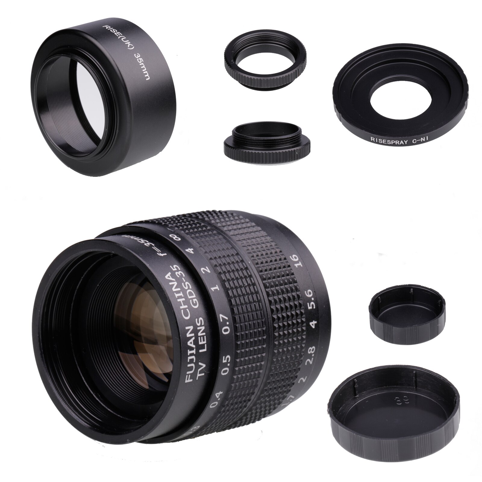 Objectif de vidéosurveillance Fujian 35mm f/1.7 APS-C + bague d&#39;adaptation + 2 anneaux Macro + pare-soleil pour caméra sans miroir NIKON1 J1/J2/J3/J4/J5