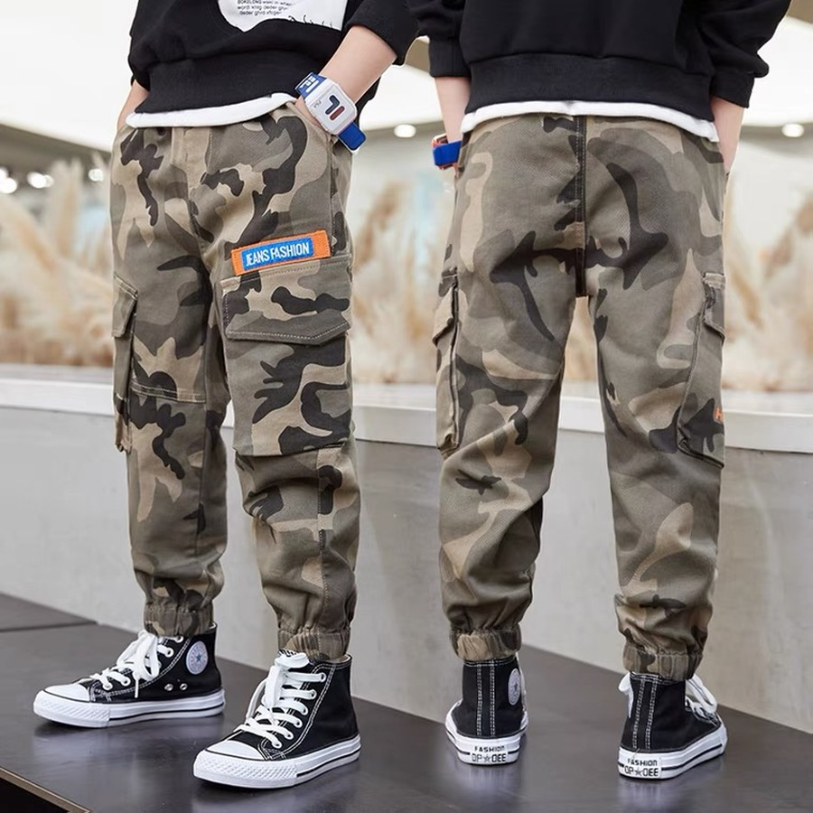 Pantalones de camuflaje para niño, Pantalón Cargo informal con estampado de algodón, con bolsillo, para otoño y primavera