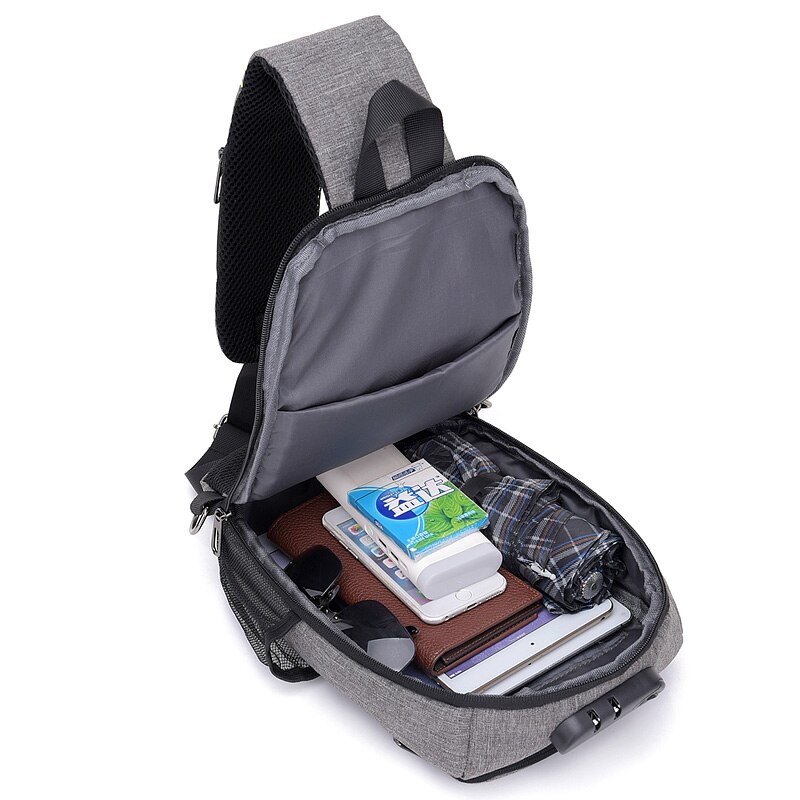 Grote Capaciteit USB Opladen Borst Pakken Mannen Toevallige Schoudertas Crossbody Tas Borst Zak Antihechtende Reizen Messenger Bag Mannelijke Sling Bag