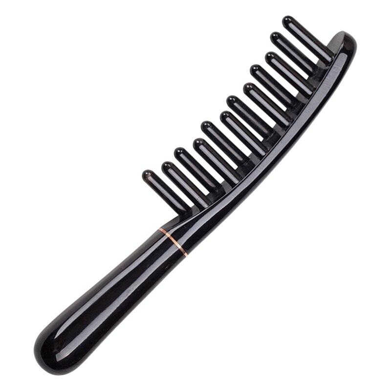 Portable Double-Row Wide Teeth Comb Anti-Static Black Horn Combs Head Comb: Default Title