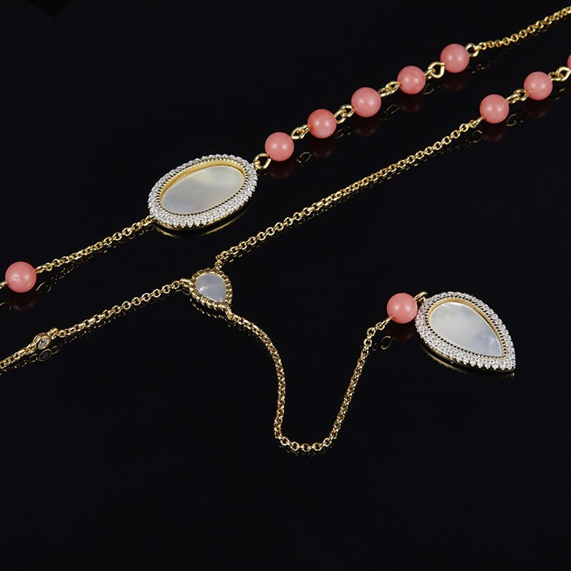 SLJELY Frauen Multi Schicht verrotten Korallen Halskette 100% 925 Sterling Silber AAA Zirkonia Gold Farbe Rosa Süssigkeit Halskette Feine