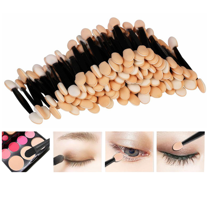 LTWEGO-Kit de brochas de nailon desechables para sombra de ojos, Kit de esponja lateral doble, pinceles de Maquillaje sombra de ojos para aplicar cosméticos, 50 Uds.