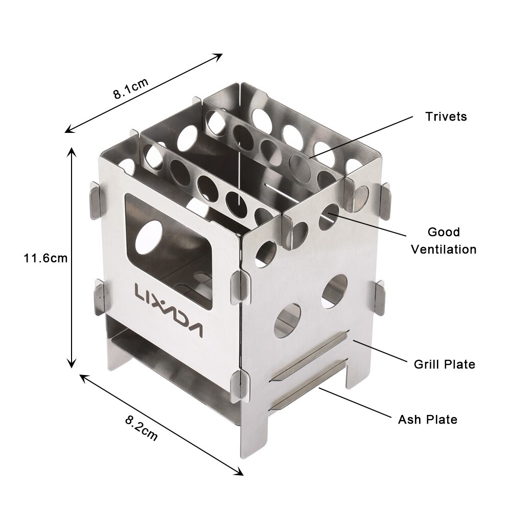 Lixada poêle à bois pliant poêle à alcool Portable pique-nique en plein air cuisinière barbecue brûleurs titane Camping poêle en acier inoxydable avec sac: Type1-4