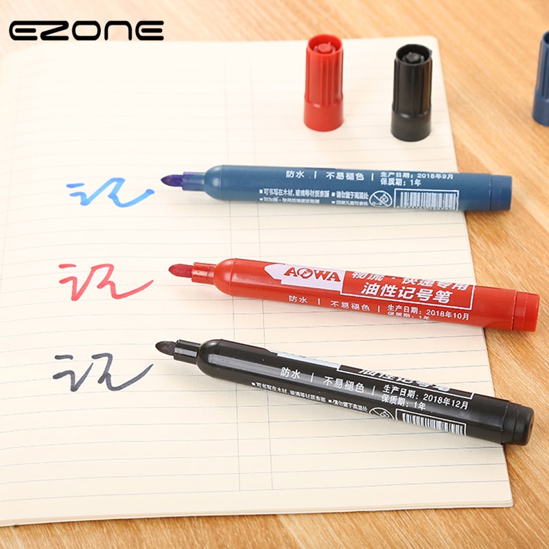 Ezone 2 Stuks Marker Pen Zwart/Blauw/Rode Inkt Whiteboard Schrijven Roller Pen Permanente Inkt Dikke Hoofd Kantoor briefpapier Supply