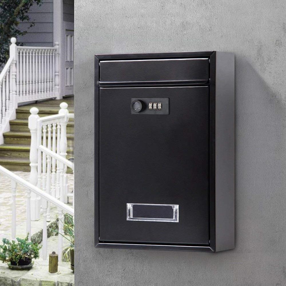 12 Inch Mental Coded Lock Vintage Letterbox Wall Hanging Mounted Locking Mailbox Post Box with Keys Newspaper Box