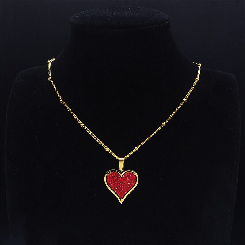 2021 moda amor coração de aço inoxidável vermelho cristal charme colar cor do ouro pequenos colares jóias chaine collier n8047s01