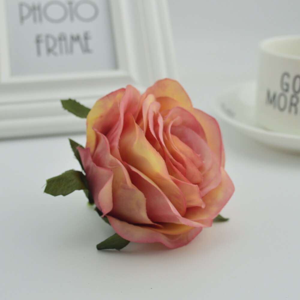100 st silke plast rosor blommor vägg för vaser hem bröllop dekoration tillbehör billiga konstgjorda blommor för scrapbooking: Gulbrun