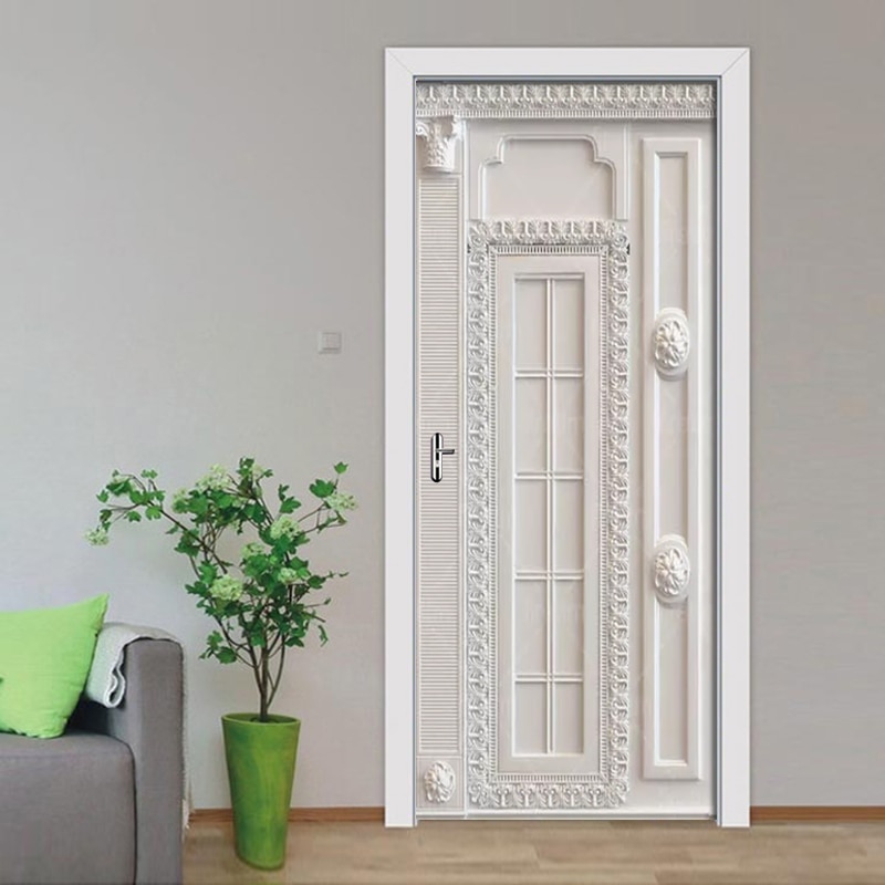 Pegatinas para puerta con patrón de bordes estéreo europeo, Mural de PVC, papel tapiz autoadhesivo, póster, decoración del Puerta del dormitorio para sala de estar