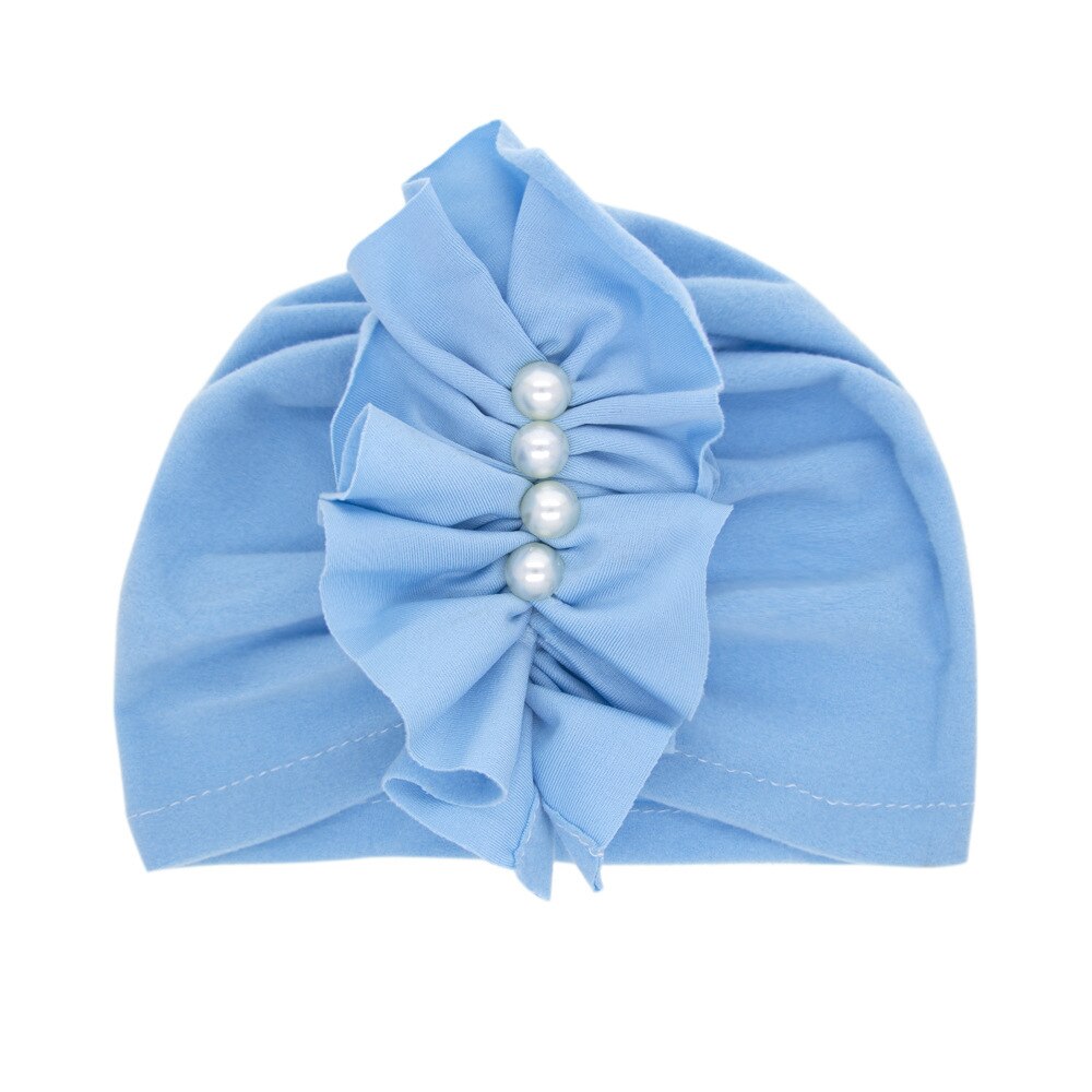 Chapeau imprimé pour bébé fille, 1 pièce, bonnet pour -né, accessoires de photographie en perle, printemps automne: Bleu