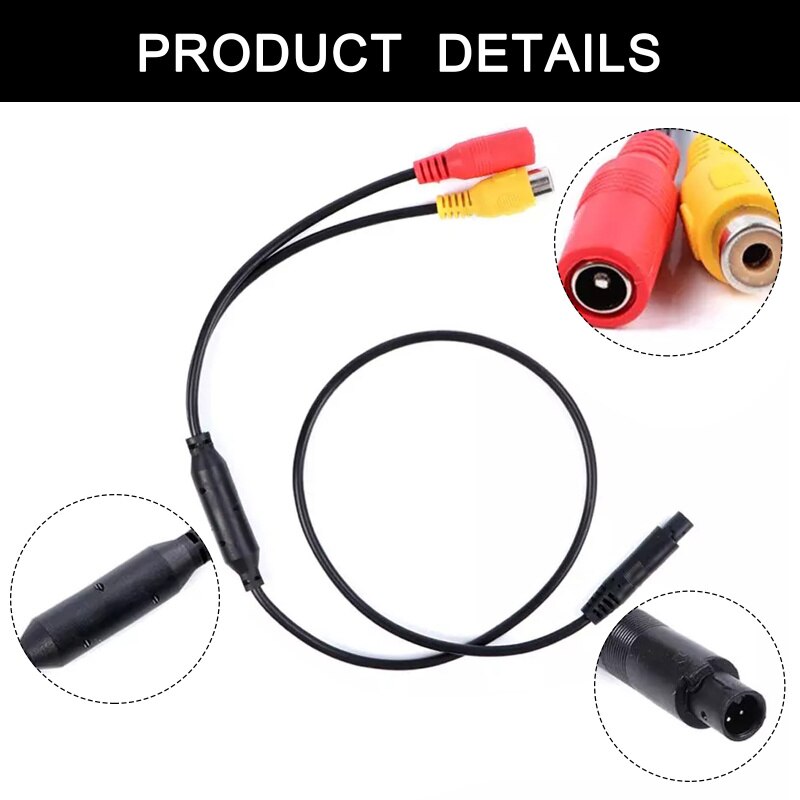 3PCS Car Reverse Backup Rear View Camera 4-Pin Male Connector To Car RCA Wire Power Harness Adapter Wire Female CVBS Signal Wire