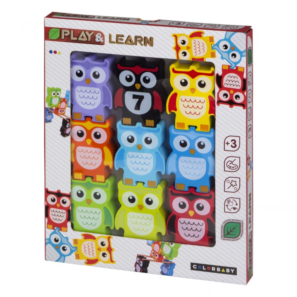 Juego búhos de madera natural Play & Learn 11 piezas