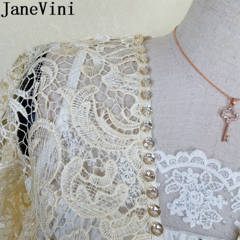 JaneVini, chaquetas cortas de encaje con cuentas para boda, se encoge para mujeres, verano, cristales rosas, Bolero, envolturas nupciales, accesorios de abrigo, Bolerka