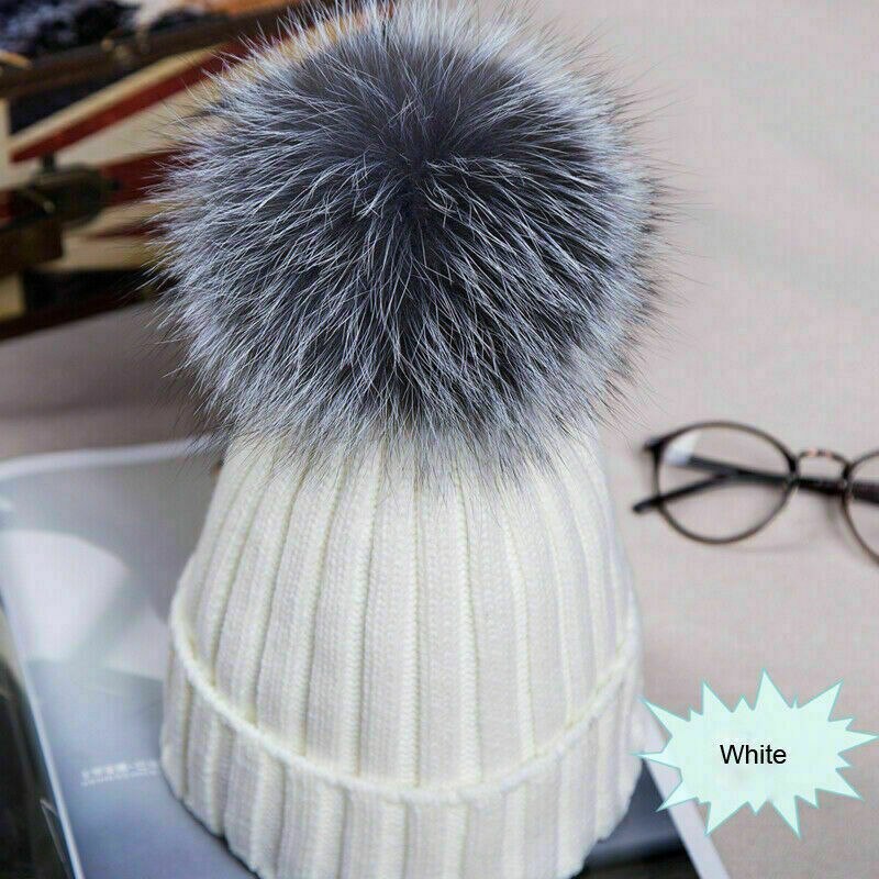 Kvinner pels pom pom ball strikk vinter varm hekle posete boble lue lue beret ski lokk varm