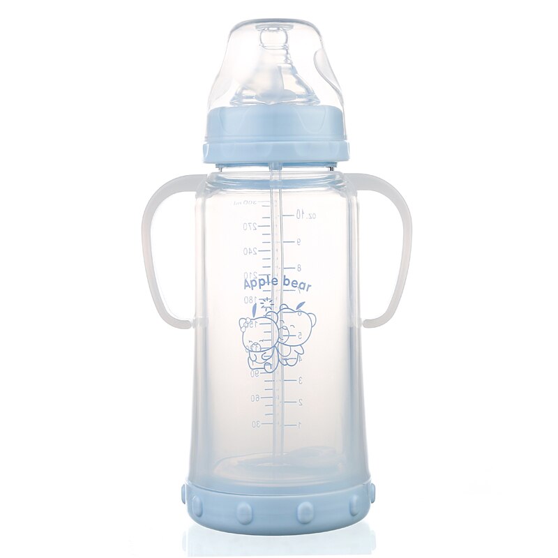 300ML bébé -né bouteilles enfants apprennent à boire avec bouchon de bouteille poignée bouteilles large bouche bouteille: Blue