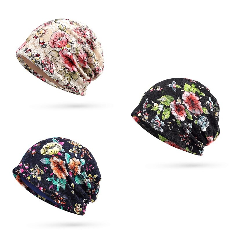 Beanies Skullies Men Women Headdress Hip Hop Floral Winter Cap Scarf Adult Polyester Autumn Hat