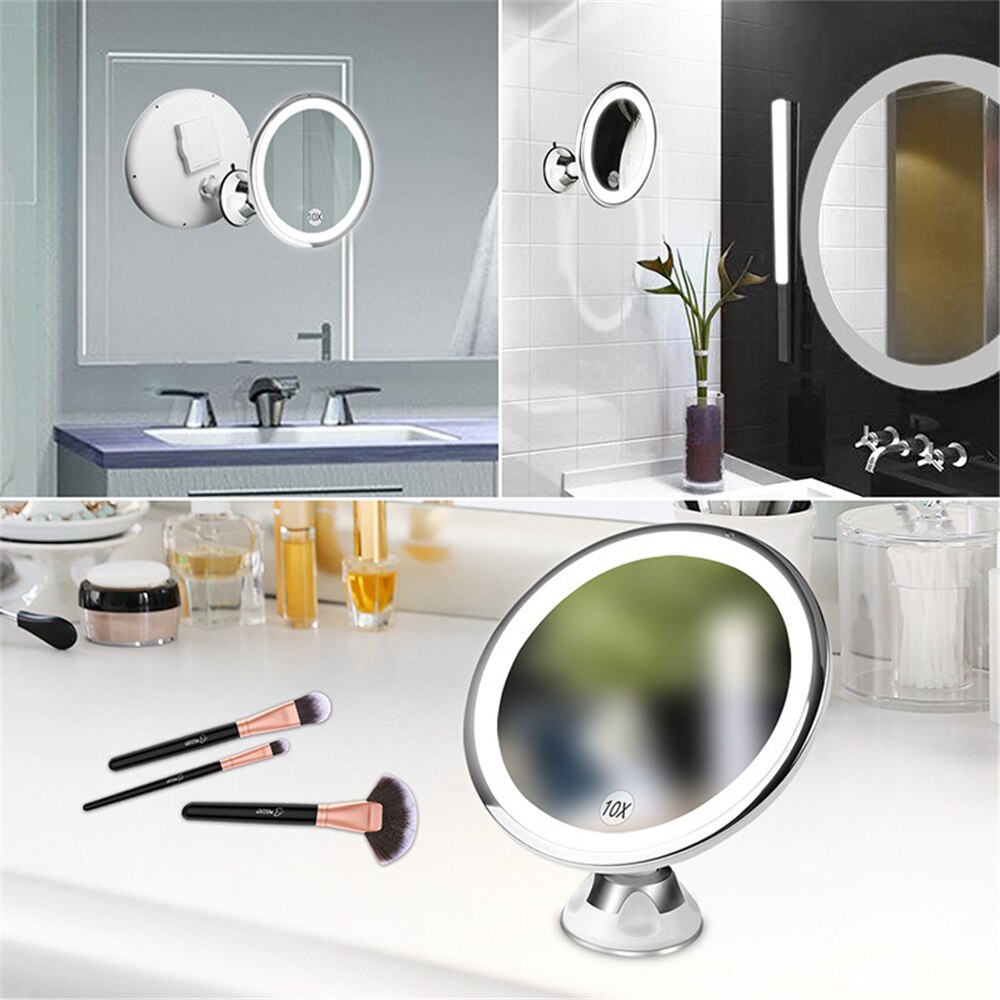 10X Wall Mounted Magnification Bathroom Mirror With Suction Cup LED Makeup Mirror Vanity Mirror Beauty Mirror With Light