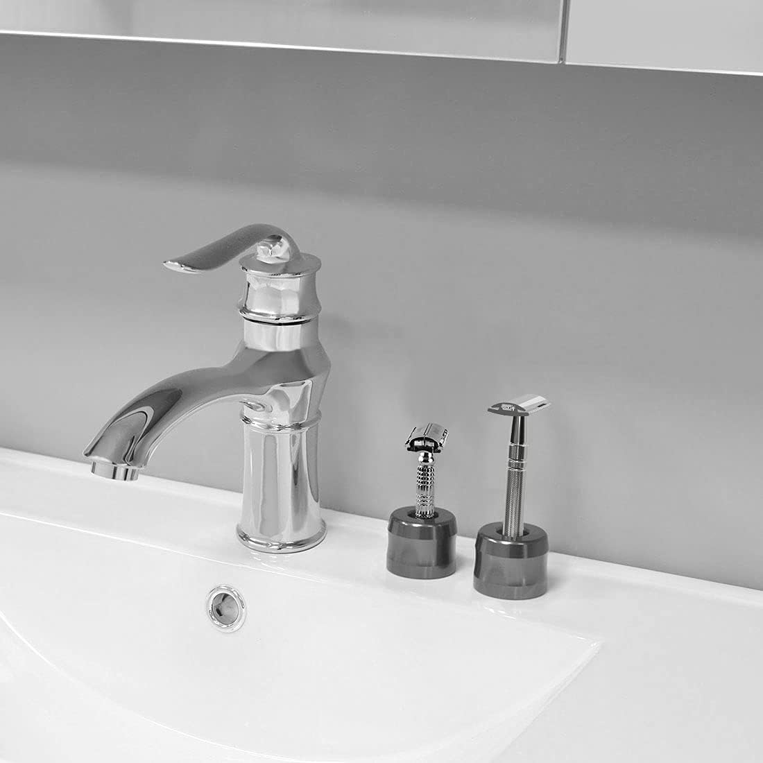 Soporte para maquinilla de afeitar de seguridad, soporte de afeitado para hombres de aleación de aluminio para encimeras de baño, soporte para afeitadora de barba Manual de Metal para hombres