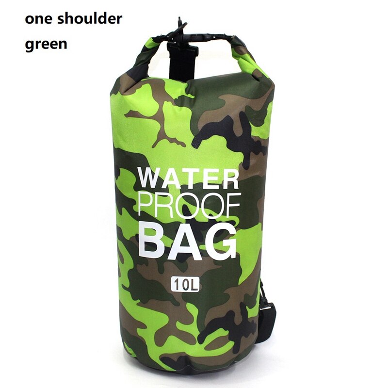 5L 10L 15L 20L 30L PVC Waterproof Swimming Dry Bag Camo Outdoor Foldable Men Women Beach Diving Bag Rafting River Ocean backpack: 10L green shoulder