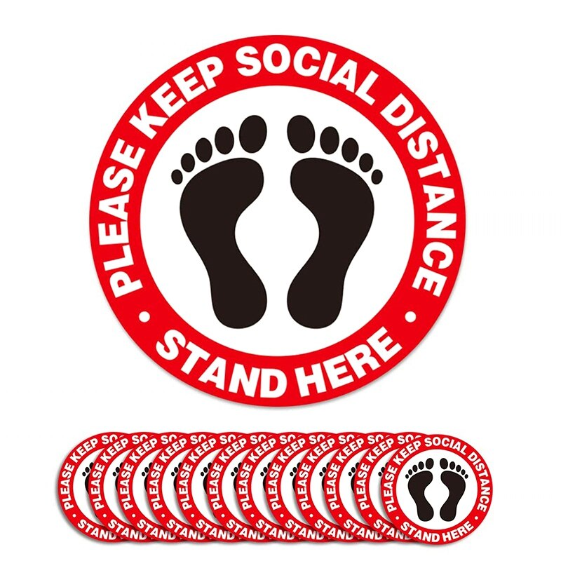 Floor Stickers Large Size 11Inch Maintain 6 Feet Distance Safety Floor Marker Public Places,Waterproof,12 Pack