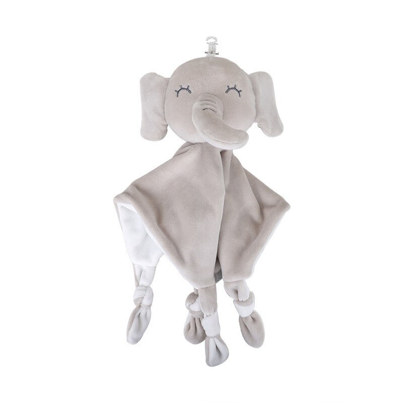 Tegneserie blød beroligende håndklæde baby dyr lommetørklæde med ring papir sikkerhed tæppe baby håndklæde legetøj dukke elefant kanin rangle: Elefant