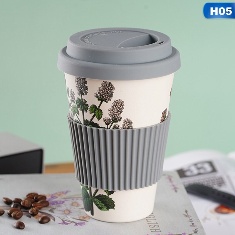 Tasse à café en fibre de bambou, 500ml, réutilisable, pour les voyages en plein air, pour boire du thé, de l&#39;eau et du jus, avec couvercle: 05
