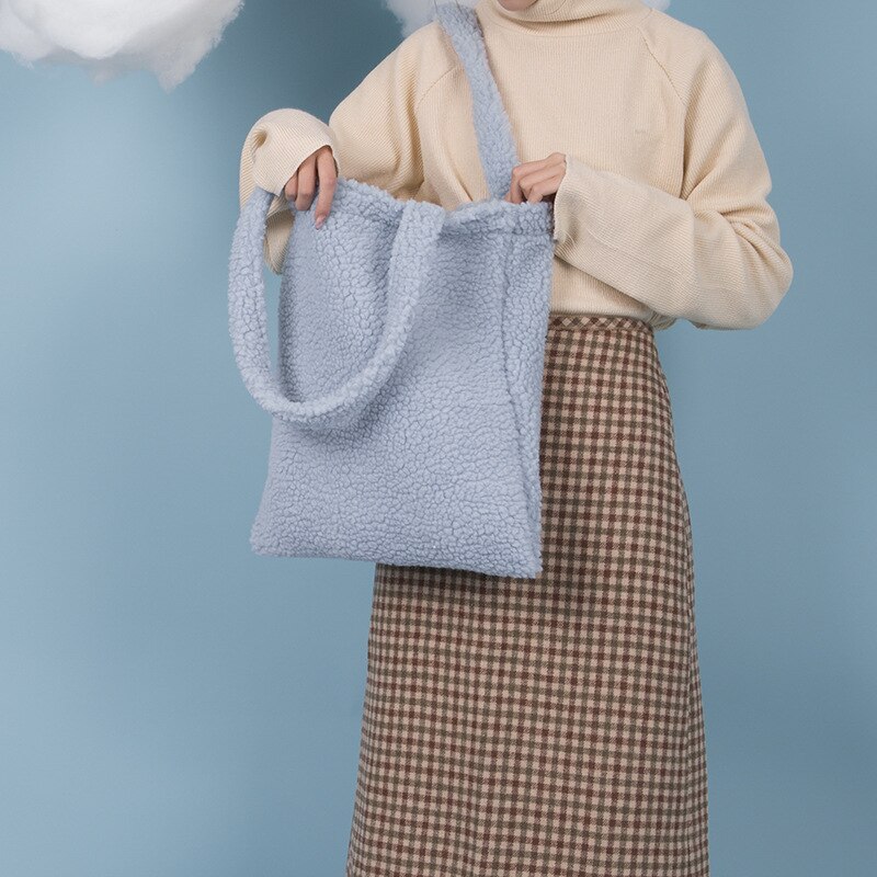 Youda original tote material de pelúcia inverno mulher saco grande capacidade portátil compras bolsa estilo clássico senhoras mensageiro sacos