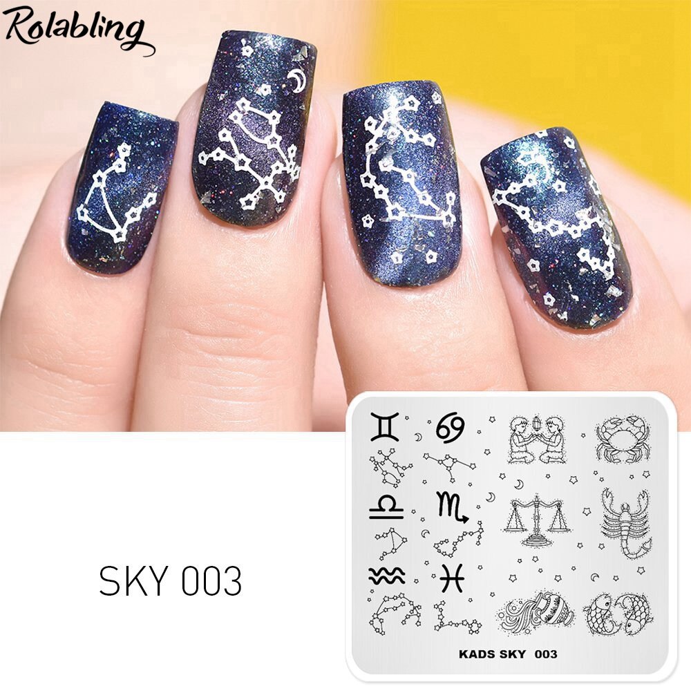 Rullende himmel stjernebillede tvillinger vægten krabbe fiskene skorpionen vandmand skabeloner gør-det-selv-billede manicure plade til nail art print