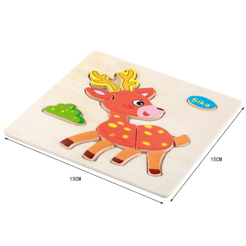 Baby Speelgoed Houten 3d Puzzel Cartoon Dier Intelligentie Kinderen Educatief Brain Teaser Kinderen Tangram Vormen Leren Jigsaw