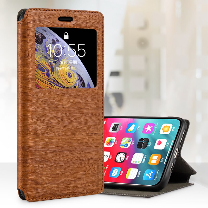 Per Xiaomi Poco M3 custodia per Xiaomi Poco M3 visualizza finestra Cover magnete invisibile e Slot per schede e supporto: Brown