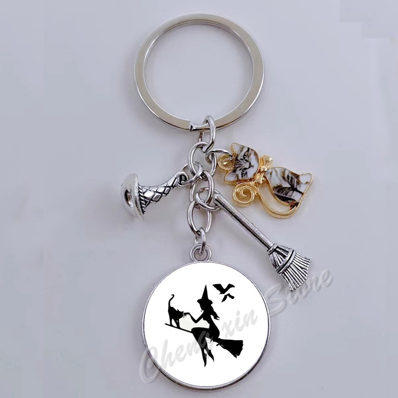 Llavero con estampado de bruja gótica, cabujón de cristal, cartera para de halloween, el mejor