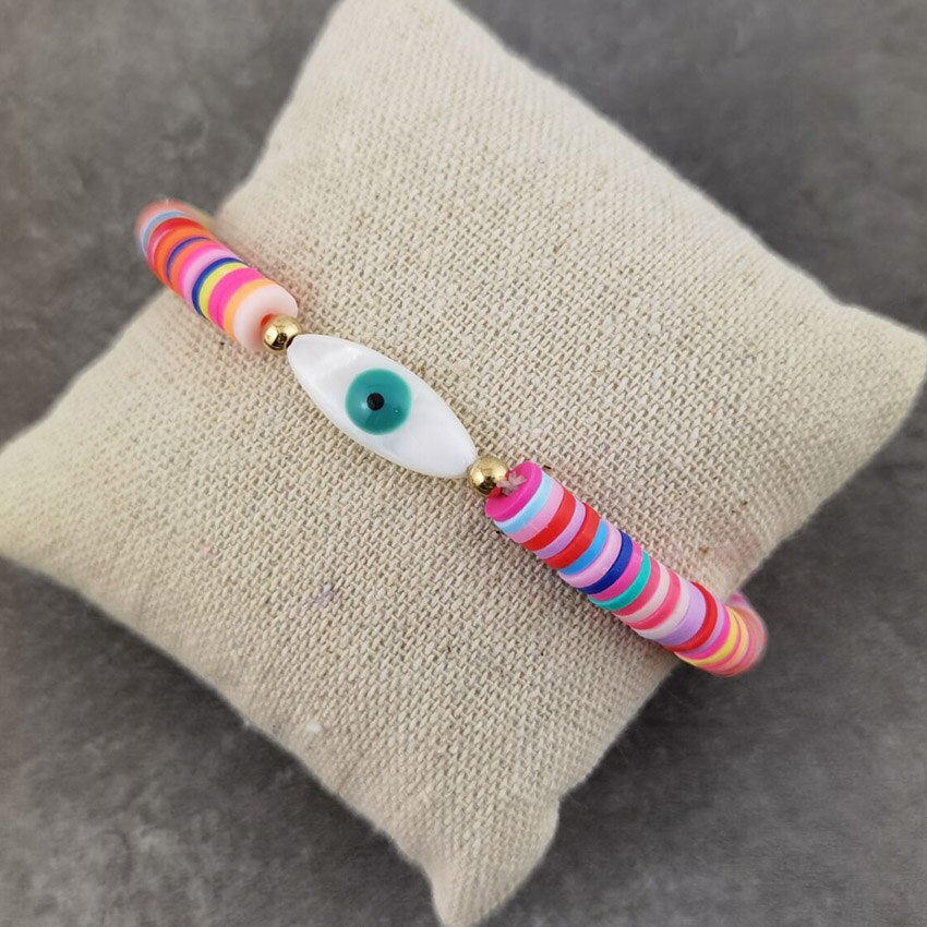 Ga Naar Het Strand Voor Zomer Armbanden Voor Vrouwen Kleurrijke Polymeer Klei Kralen Armband Eye Shell Armbanden