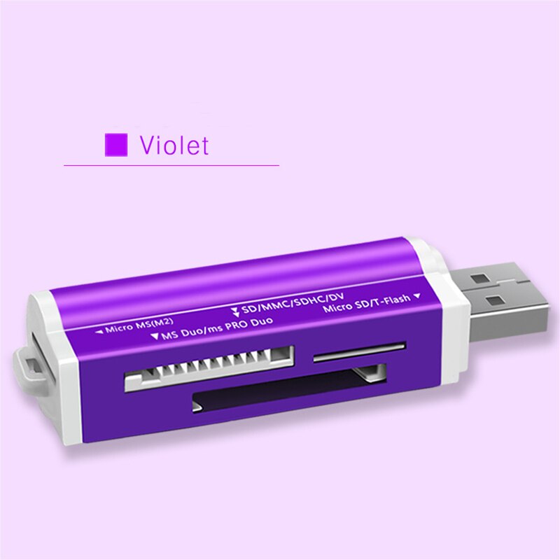 4 in 1 4 Slots Card Reader U Disk PC Phones Memory Cardreader Micro SD/SDXC TF Card Reader for Laptop Computer: Purple