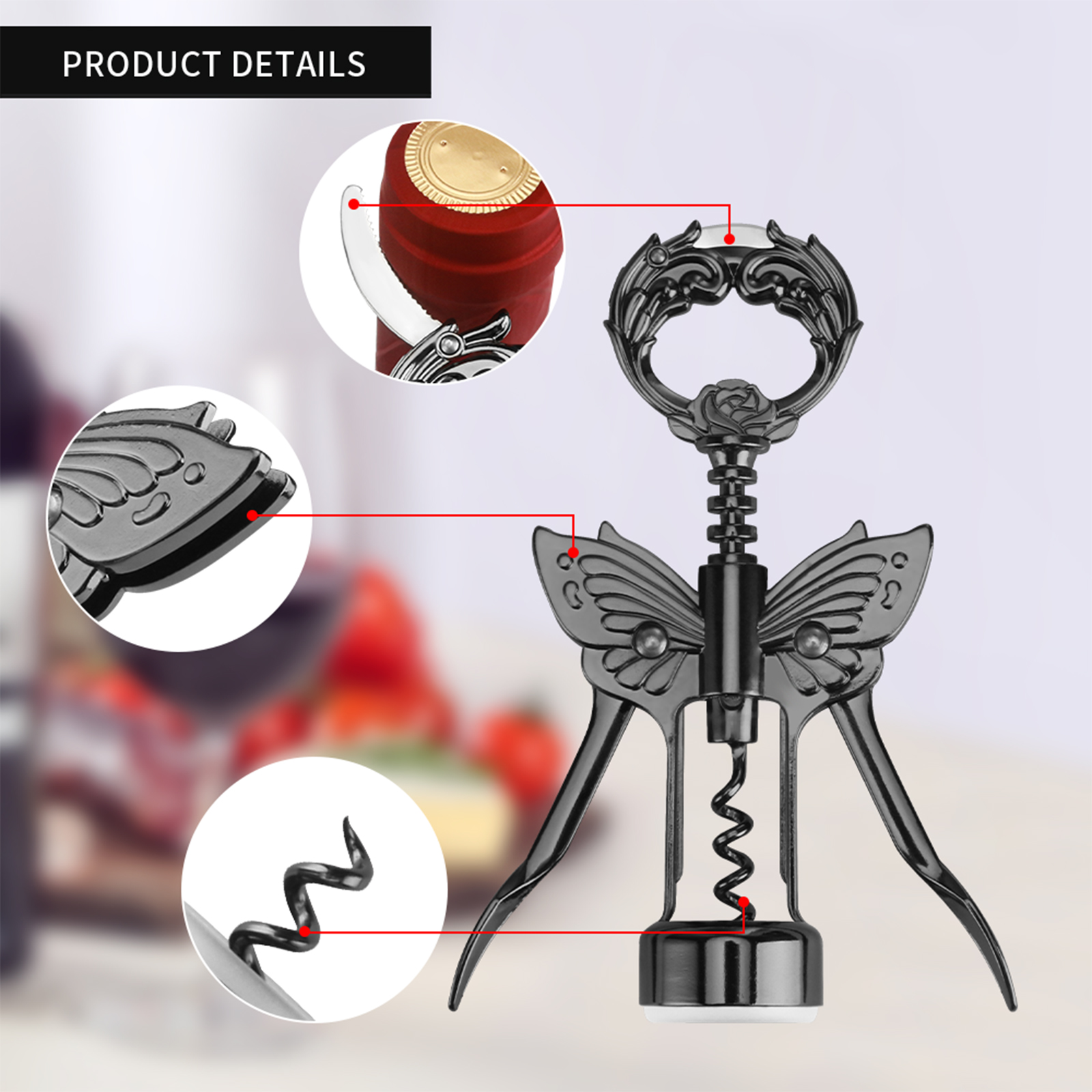 Złoty otwieracz robić wina i piwa z nożem foliowym, motylkowy otwieracz robić butelek, nietoperz, korkociąg robić wina, powlekany brązem, poziomica, wyciągany korek