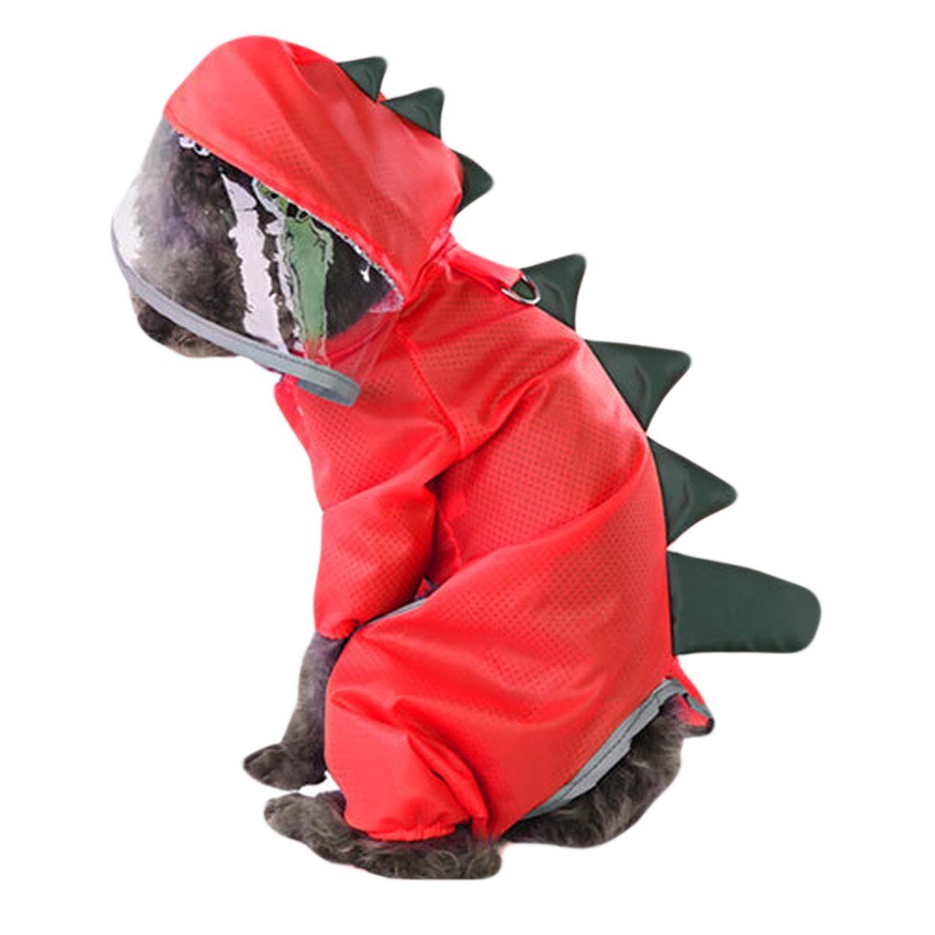 Chubasquero de dinosaurio para perros, ropa impermeable con capucha, suministros para mascotas,: Rojo / S