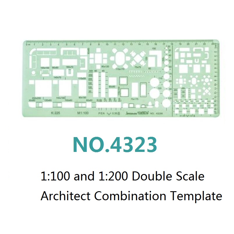 1:100 and 1:200 Double Scale Template Architect Combination Multi Stencil Symbols Technical Drafting Drawing No.4323/4324