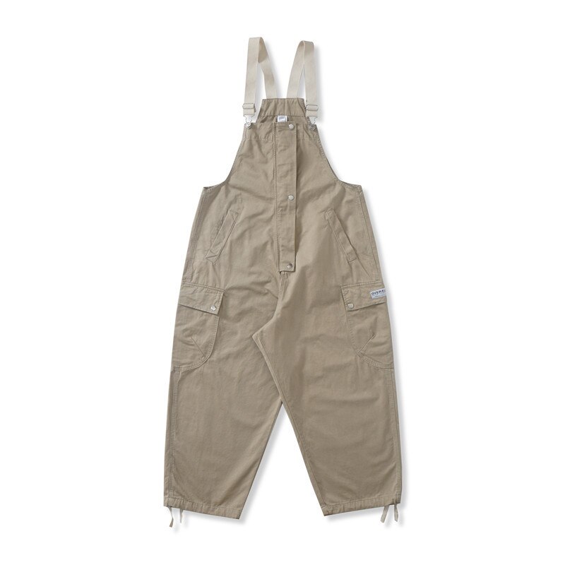 Estilo Safari. Mono de Babero con bolsillos para hombre, ropa de calle, monos holgados, pantalones de trabajo con pechera de pierna ancha de Color sólido: M / Caqui