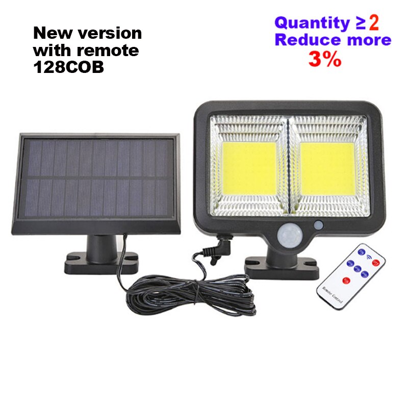 120LED COB Solar Light Outdoor Motion Sensor Wall Light Waterproof Garden Lamp Spotlights Emergency Pathway Street Security Lamp: 128COB with remote