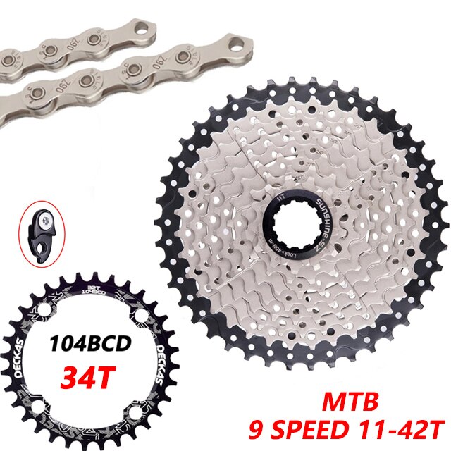 MTB Fahrrad 9 fach-gruppe 1X9 System 9S11-42T Kassette 9 Geschwindigkeit Schalthebel Schaltwerk Groupset für 9V k7 Berg fahrrad teile: 9s 42T-34T-Kette