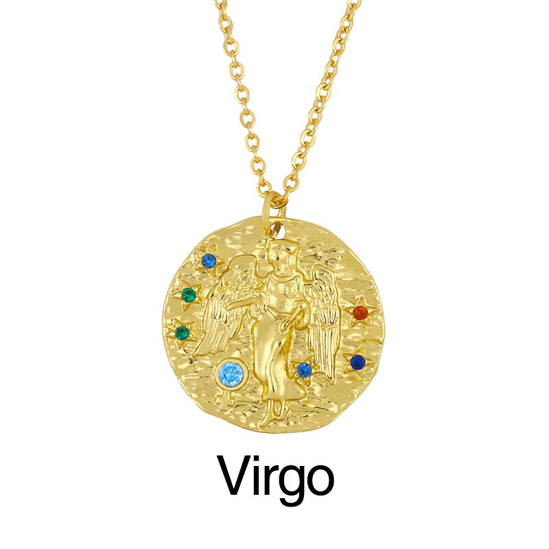 FLOLA Oro Catena Costellazione Zodiacale Collana Per Le Donne di Cristallo 12 Segno Zodiacale Collana Pendenti Con Gemme E Perle CZ Gioelleria Raffinata E Alla Moda del Regalo nker03: Virgo