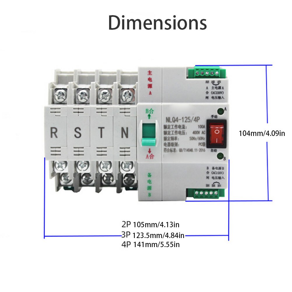 Din Rail W2R-2P/3P/4P 380V 63A Dual Power Automatic Transfer Switch Electrical Selector Switches Dual Power Switch Electrical