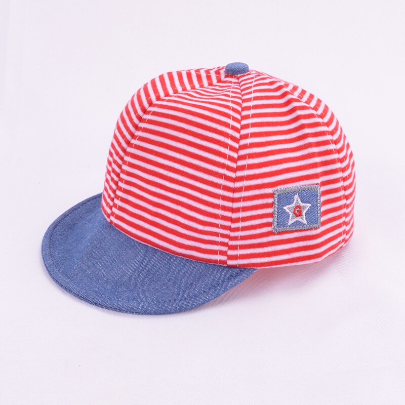 Cute Letter Baby Hat Cap Striped Denim Baseball Caps Summer Baby Boy Girl Hat Children Kids Toddler Sun Hat Caps Snapback: red