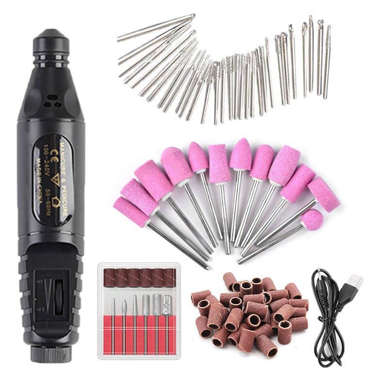 1 set elektrische nagelboormachine, pedicure nagelboorbits, keramische freesjes voor manicure-apparatuur, nagelkunstgereedschap: Zwarte set 4