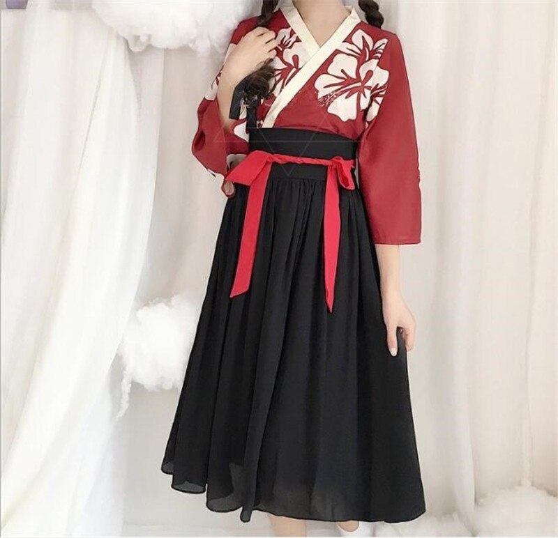 Japonais Kawaii filles Style Kimono robe pour les femmes imprimé fleuri Vintage thé fête asiatique vêtements Vestidos B287