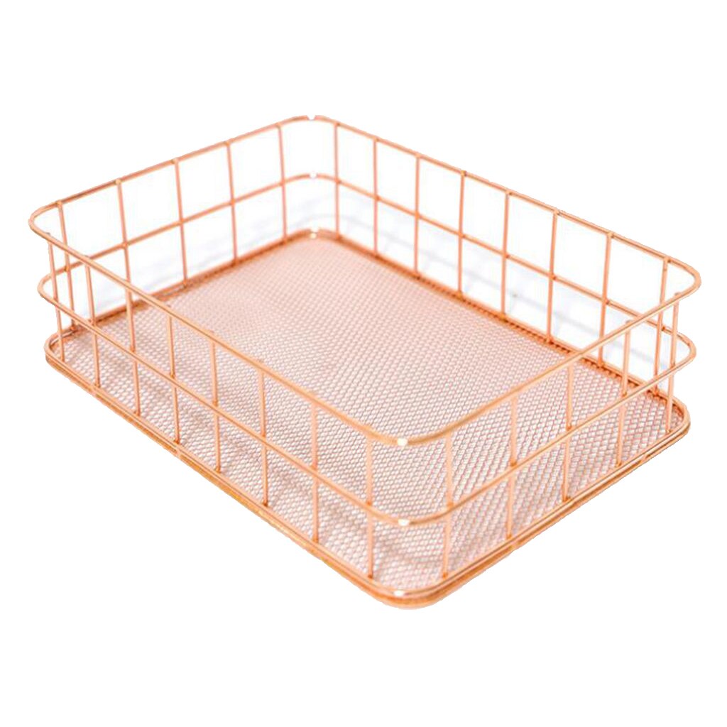 Desktop Countertop Organizer Makeup Gardern Wire Storage Basket Bin Box: Rose Gold L
